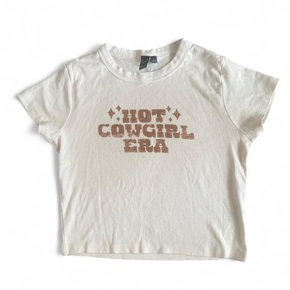 Windsor Cream Baby Tee With Brown “Hot Cowgirl Era” Y2K